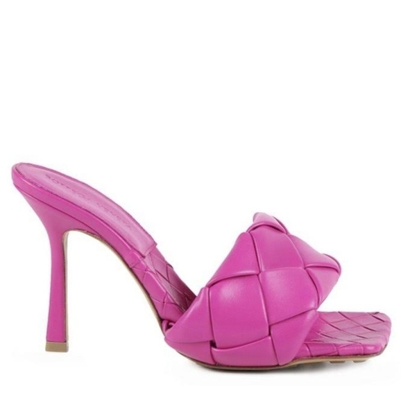 Bottega Veneta Shoes - Bottega Veneta Women's Lido Woven High Heel Slide Sandals Hot Pink
